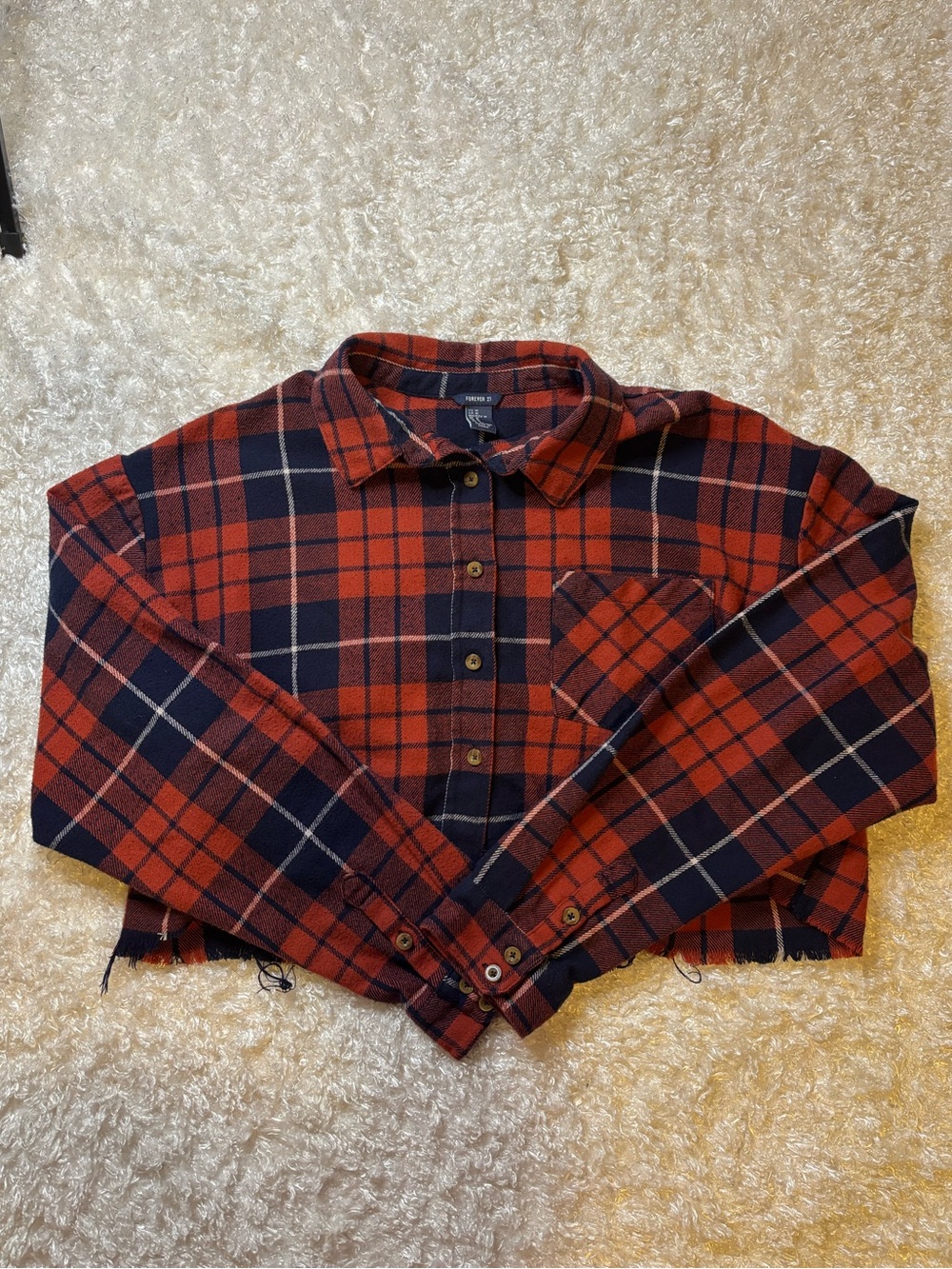 Cropped Plaid Button-Up Top.
